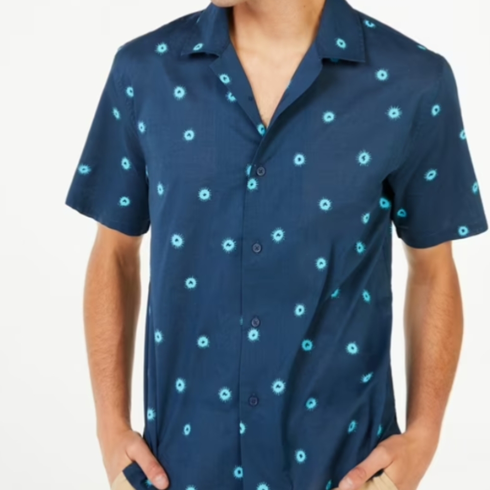 Free Assembly Mens Short Sleeve Camp Shirt, Size Large